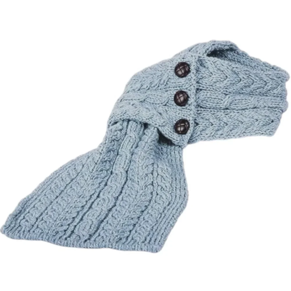 Aran Irish Button Loop Scarf 100% Merino Wool Cable Knit Scarf | Made in Ireland - Picture 3 of 7